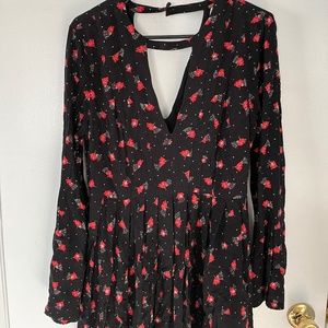 Free People Long Sleeve Floral Deep V Dress